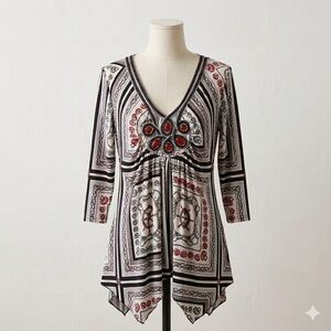 Boston Proper made in USA Tunic Top  Navy Red and White Patterned Size Medium
